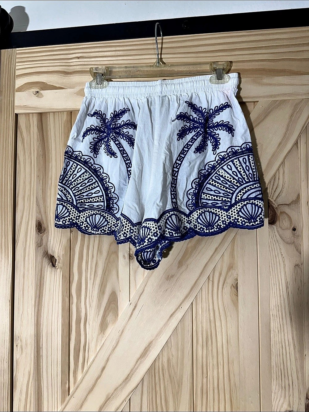 Farm Rio Blue Palm Trees Richelieu Short Short White & Blue Small - Picture 3 of 12